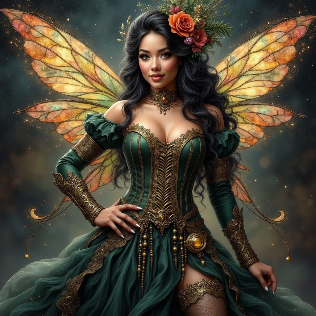 Steampunk Lady in Vibrant, Intricate Attire