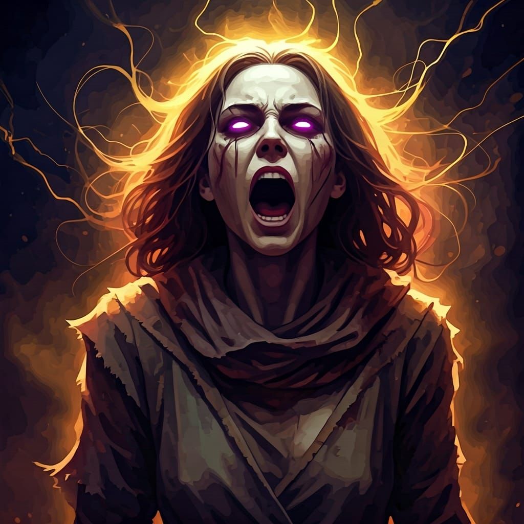 Electric Aura Surrounds Distressed Figure as Gouache Paintin...