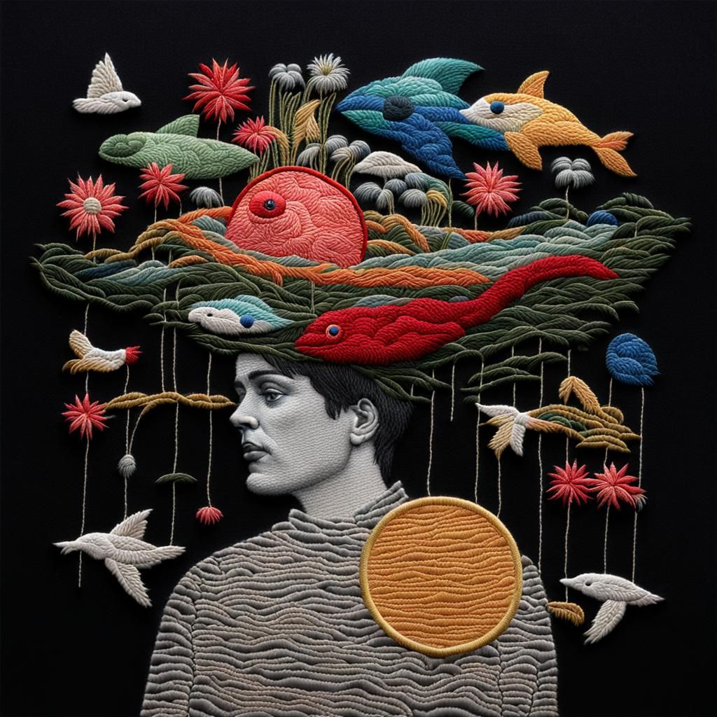 Surreal Embroidery Art: A Textile Dreamscape