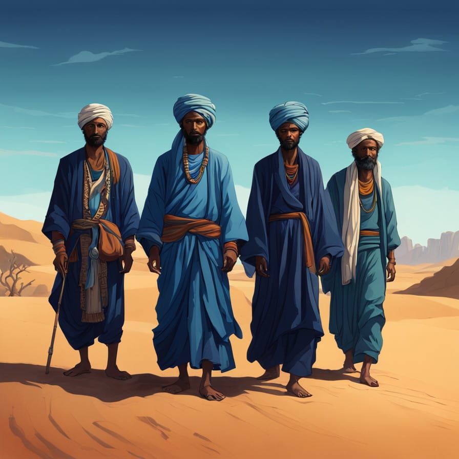 Tuareg Men in Desert Landscape, Art Deco Style