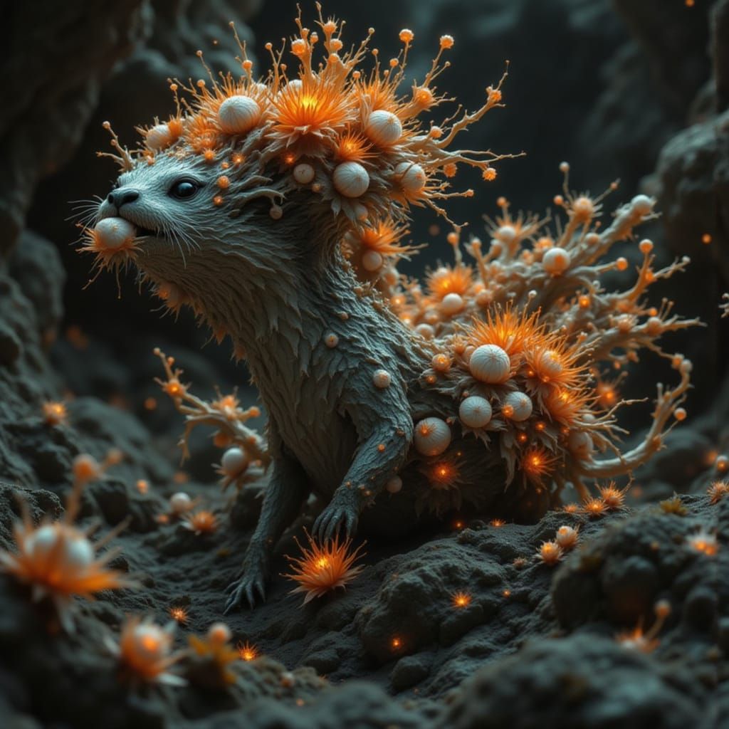 Nightmare Otter with Flowers, Surreal Scene