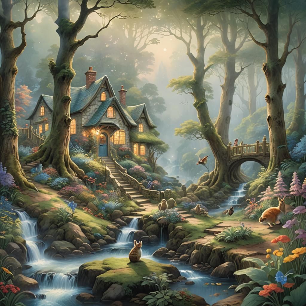 Magical Forest with Charming Creatures in Potter Style