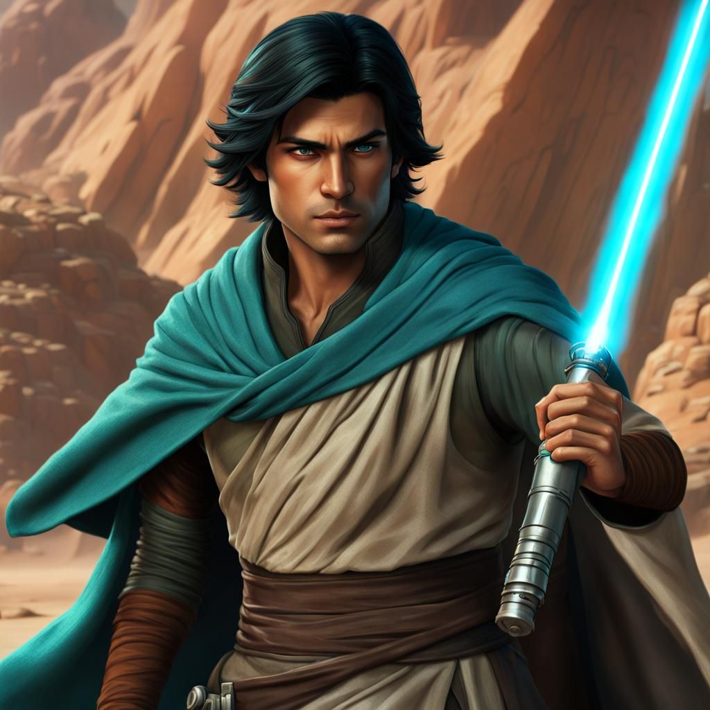 Adult Ezra Bridger Jedi in Matte Painting Style