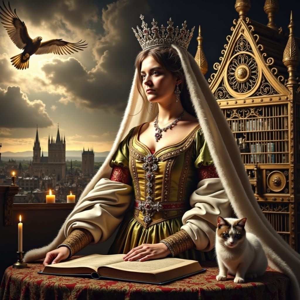 Eleanor of Aquitaine in Candlelit Ambiance with Feline and A...