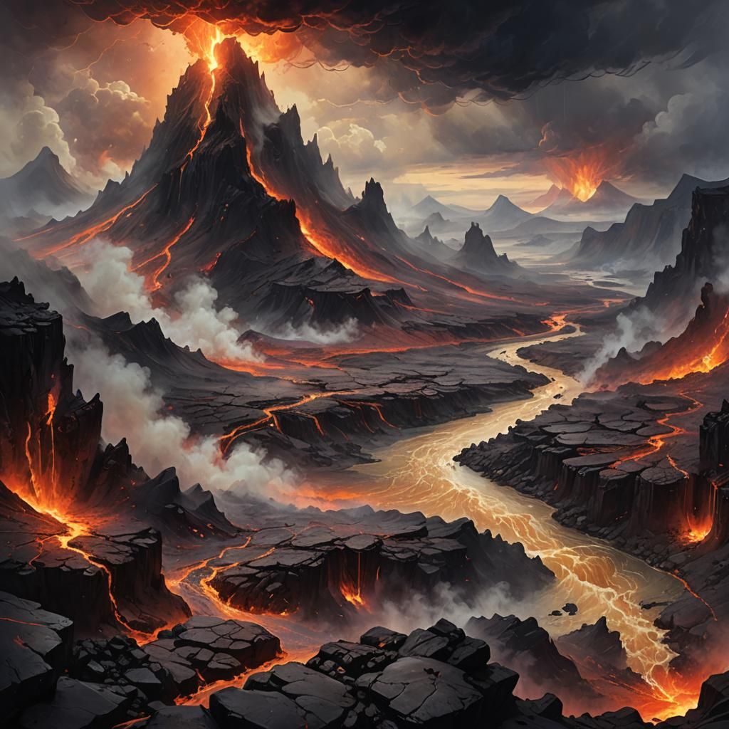 Venusian Volcanic Landscape with Clouds, Fantasy Art