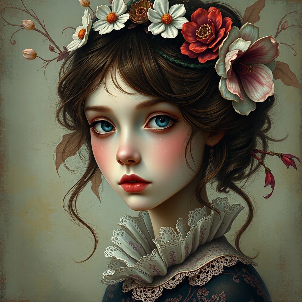 Whimsical Young Woman in a Surreal Dreamscape