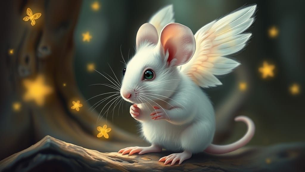 Angel Winged Mouse in Surreal Pop Art Forest