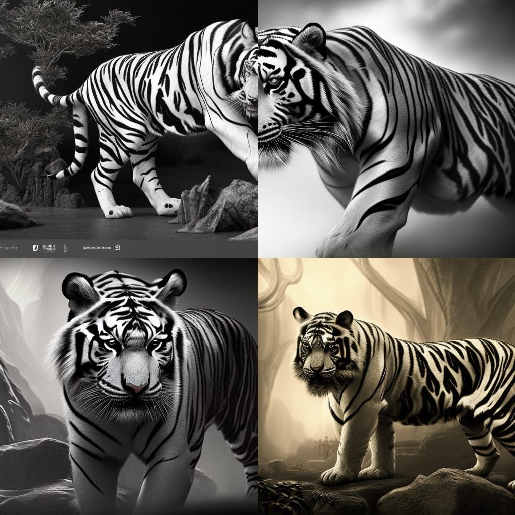 Detailed Black and White Tiger Matte Painting
