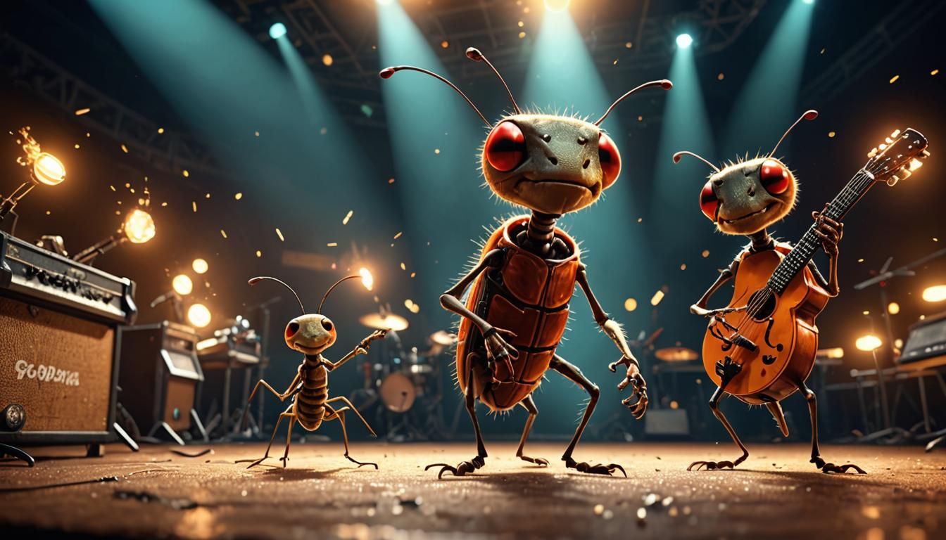 Flea and Ant Rock Stars on Stage, Hyperdetailed