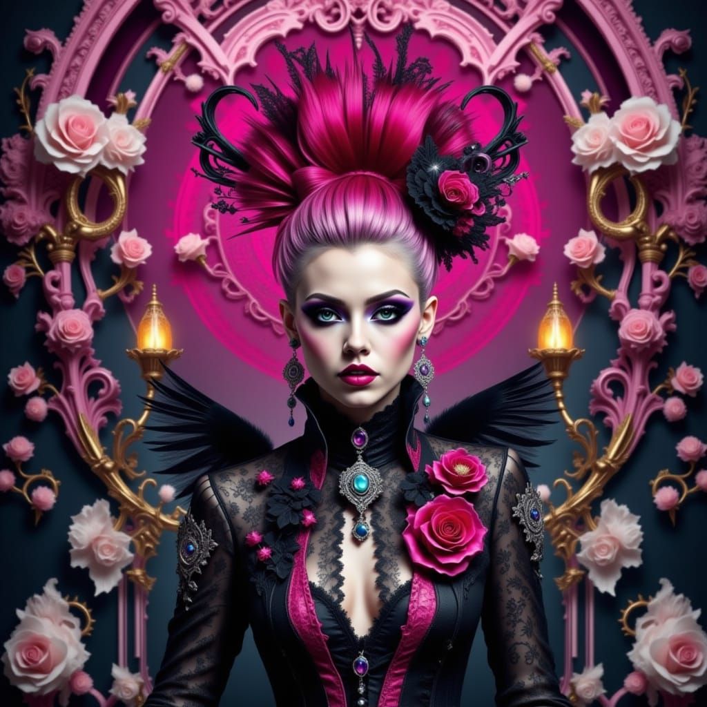 Gothic Punk Fairy with Pink Hair