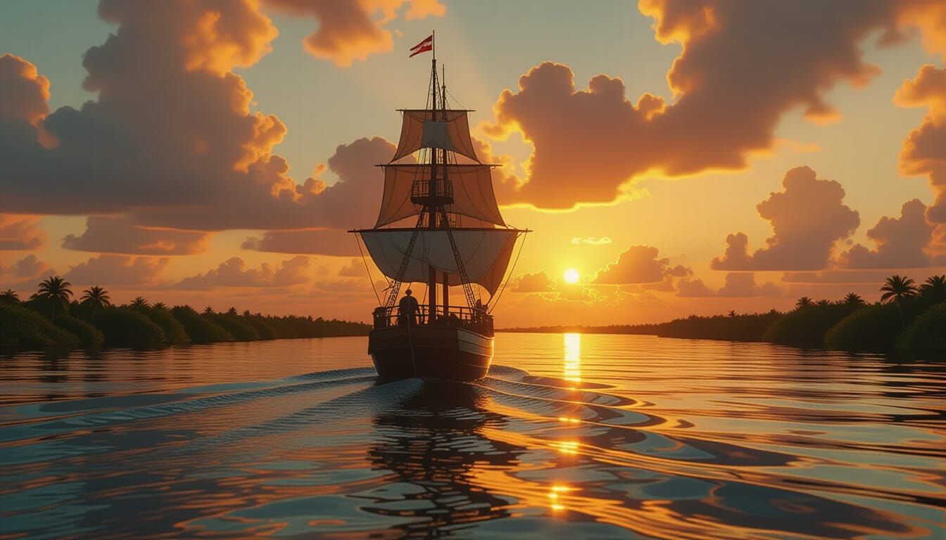 Majestic Ship on Orinoco River at Golden Hour