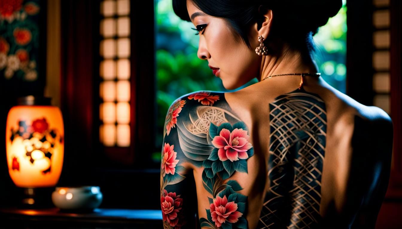 Japanese Woman's Exquisite Tattoo Art in Hyperrealism