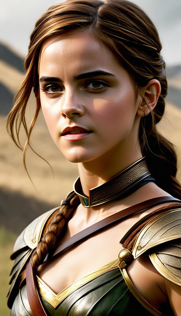 Amazon Warrior on Battlefield: Hyperrealistic Portrait