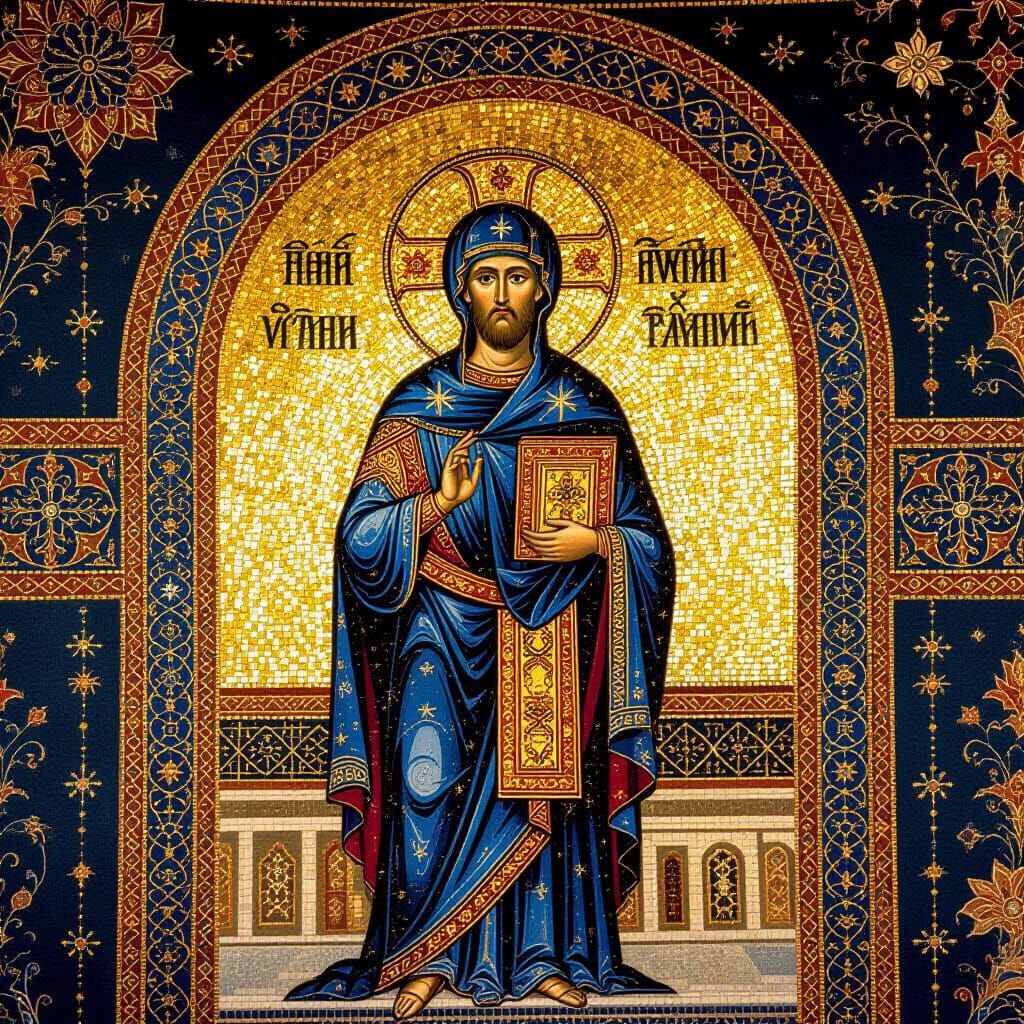 Byzantine Mosaic Art of Saint with Golden Decor