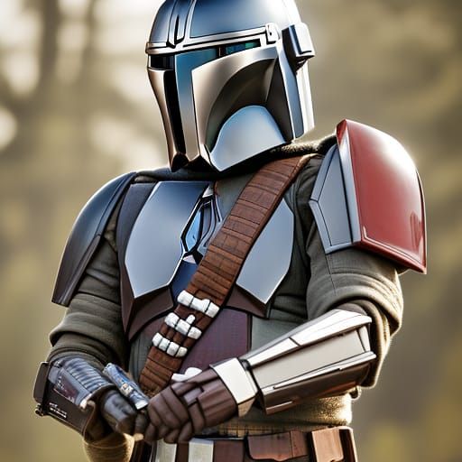 Hyperrealistic Mandalorian Portrait with Bokeh