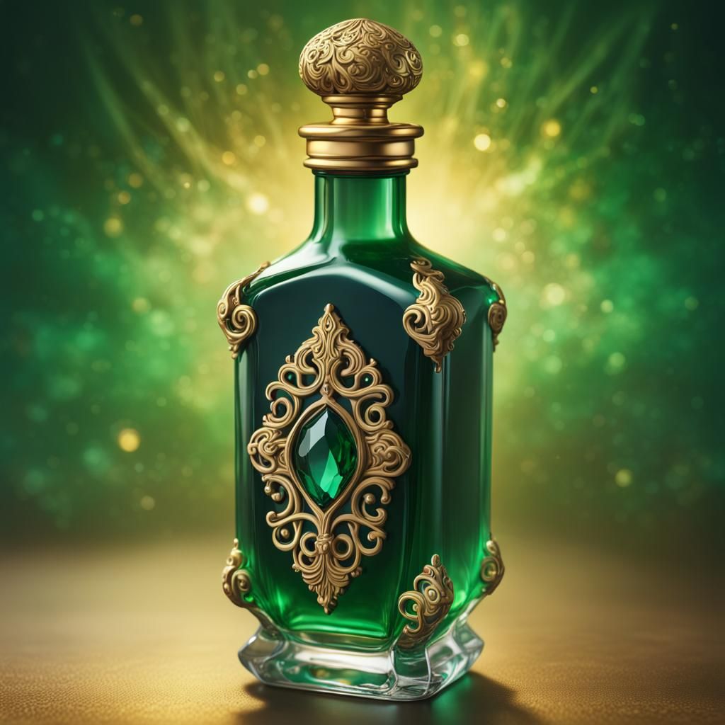 Emerald Shrinking Potion Bottle in Splash Art Style