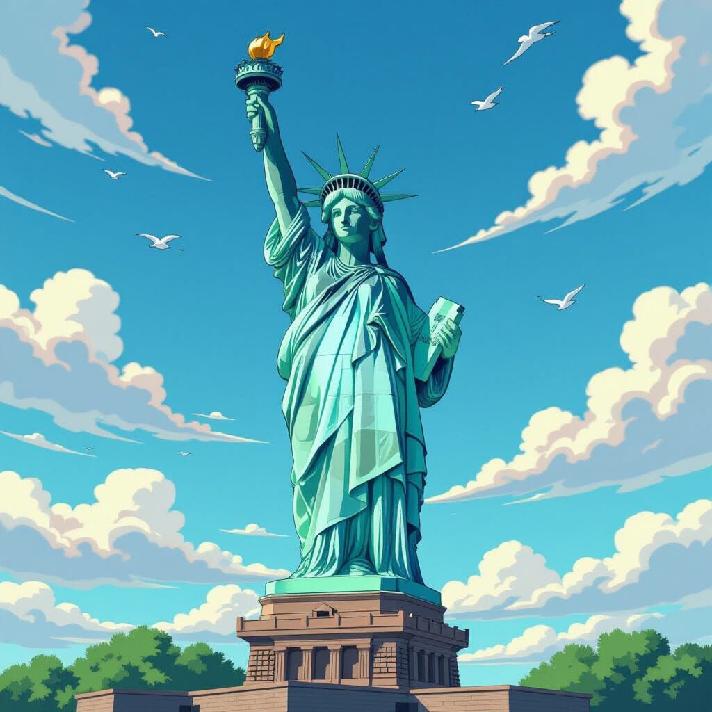 Anime Statue of Liberty Inspired by Miyazaki and Amano