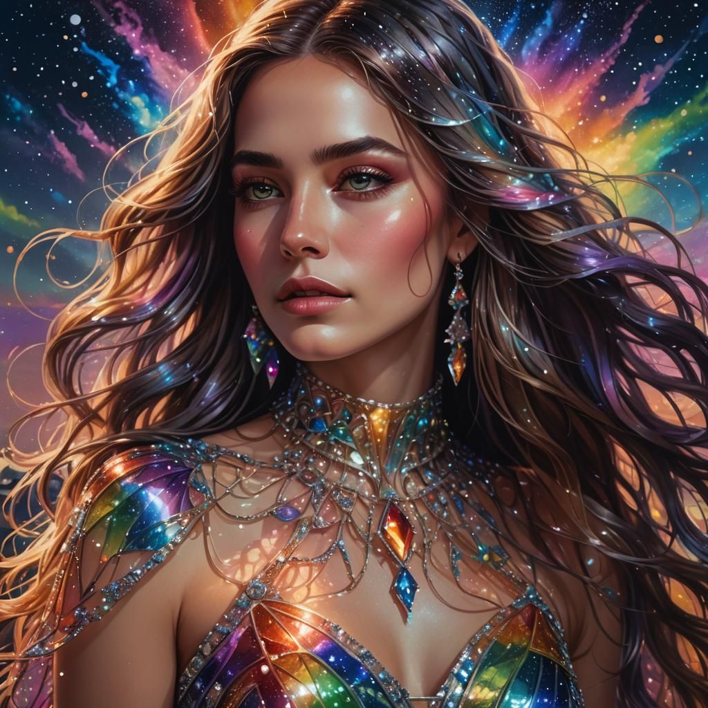 Rainbow Glass Woman Portrait in Splash Art Style