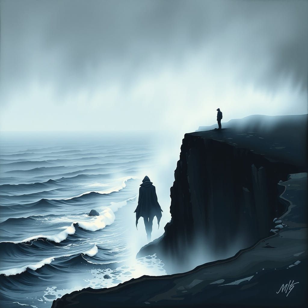 Mournful Figure on the Turbulent Coast