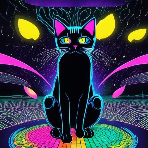 Whimsical Felines Radiate Ethereal Glow under UV Light in Hi...