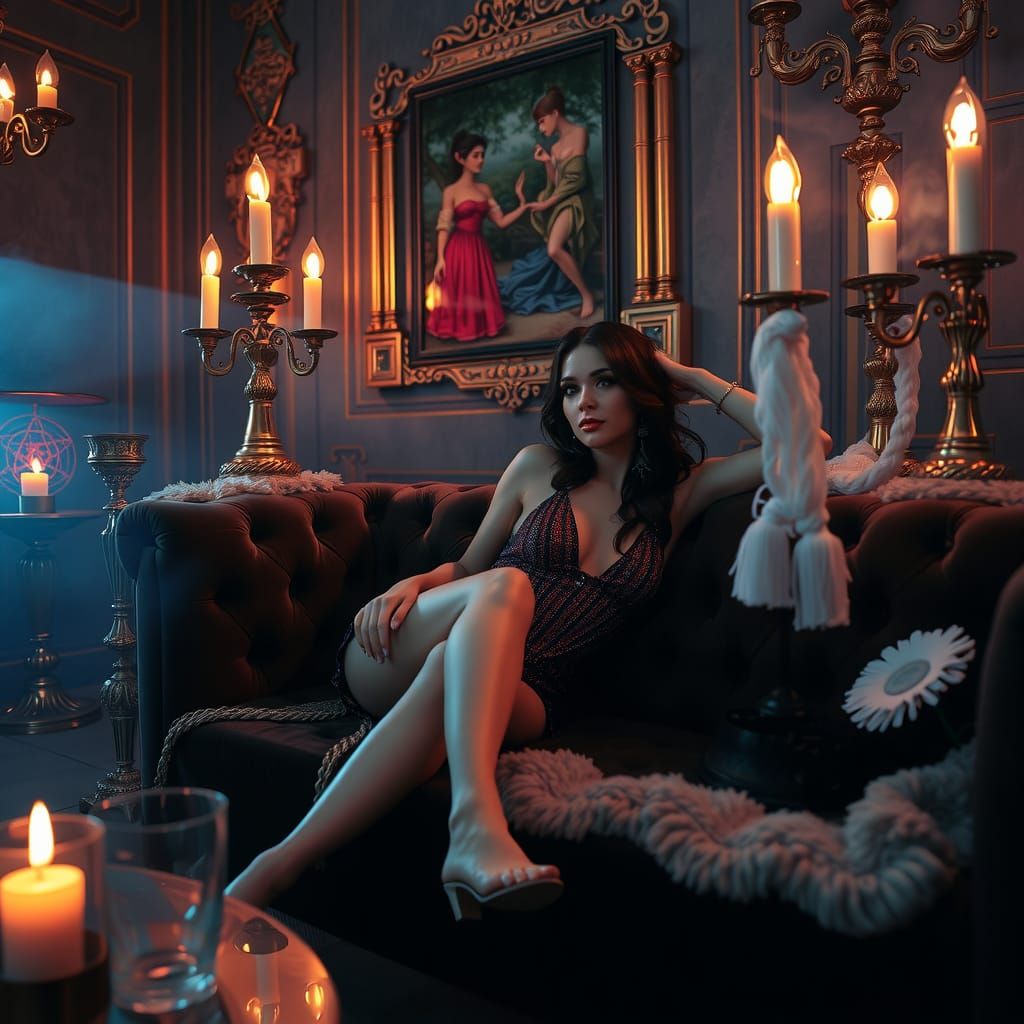 Dark Fantasy Woman on Velvet Couch