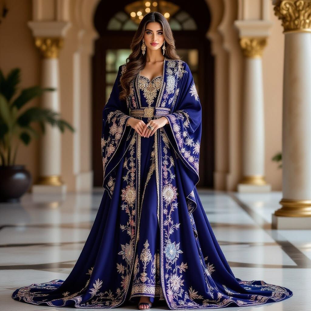 Majestic Royal Woman in Luxurious High-Fashion Abaya