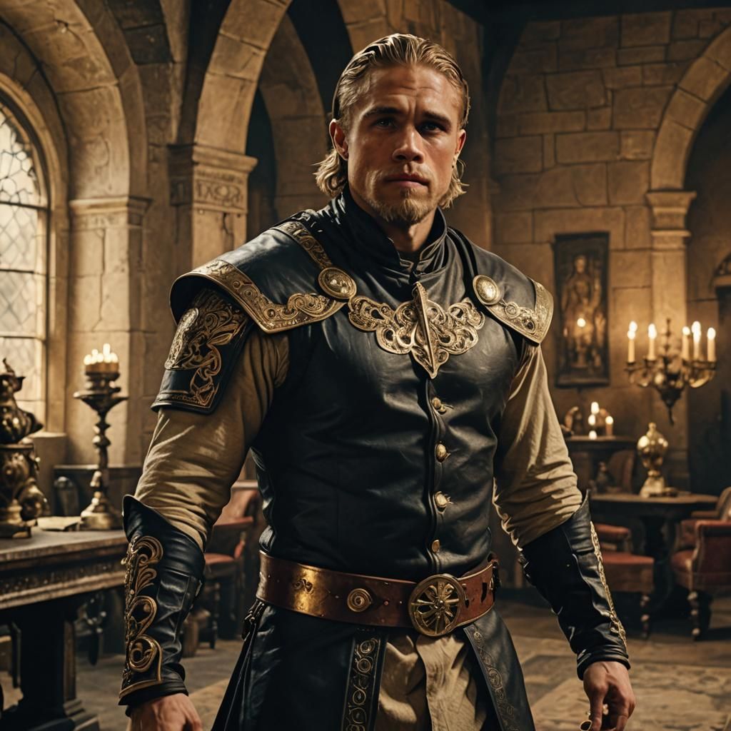 Handsome Nobleman in Medieval Castle Living Room