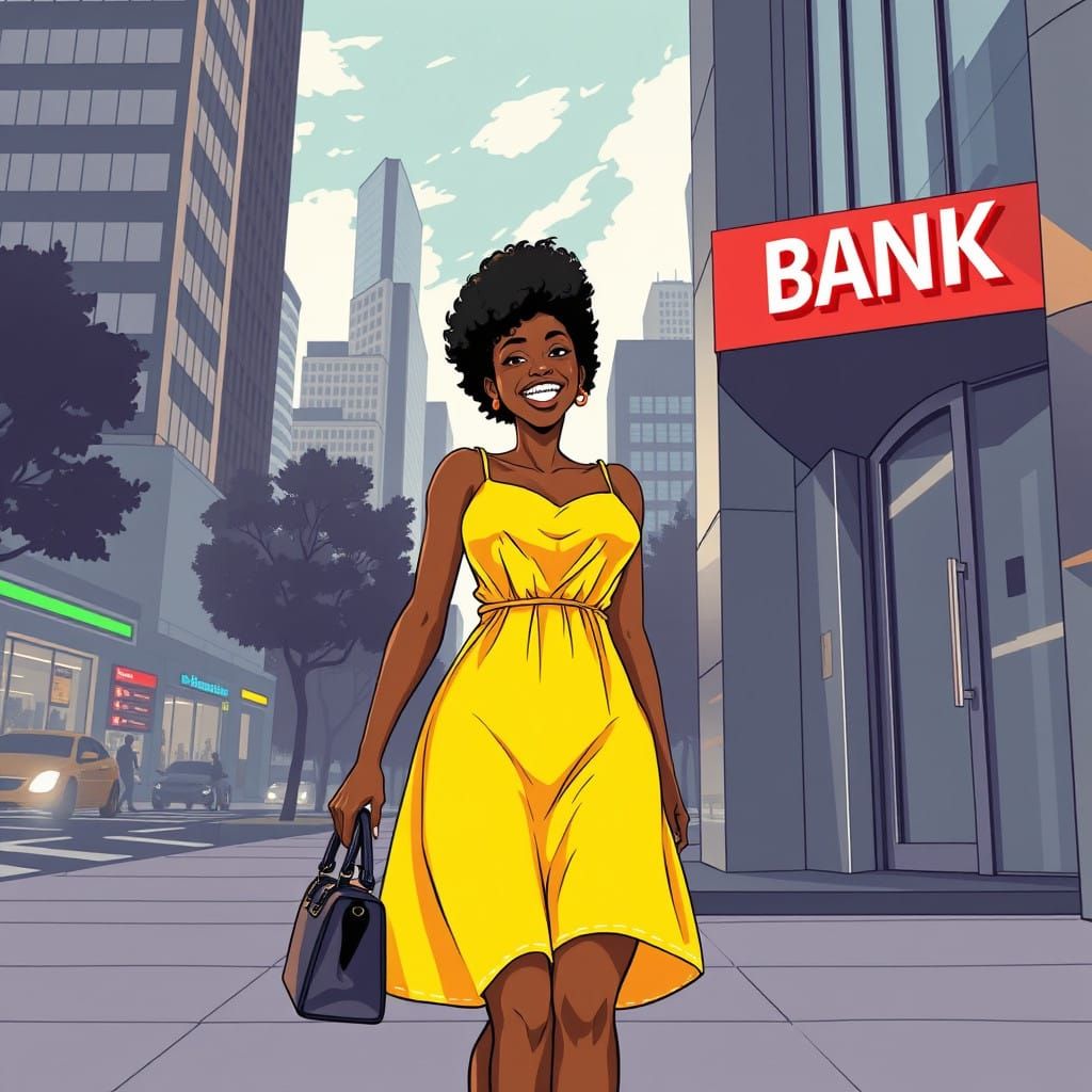 Surreal Anime-Inspired Bank Scene