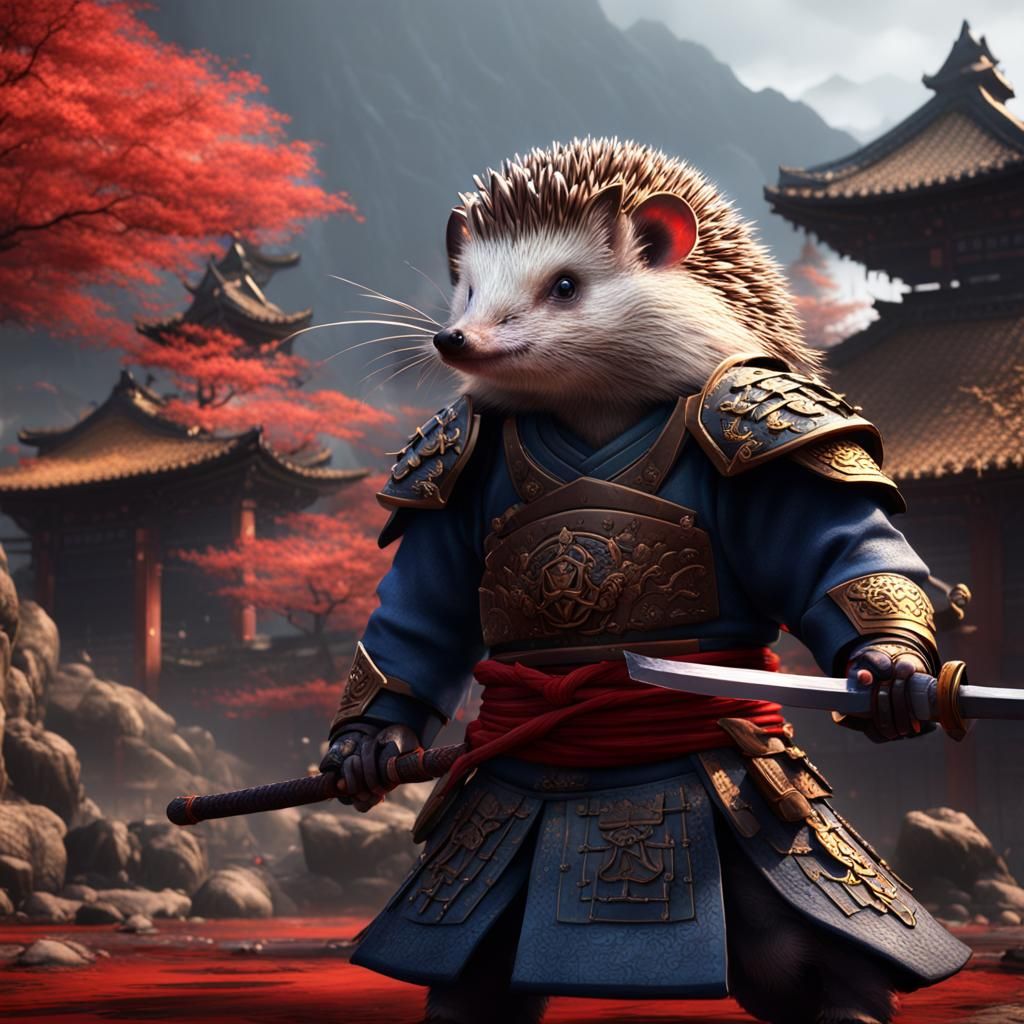 Samurai Hedgehog in Detailed Matte Painting