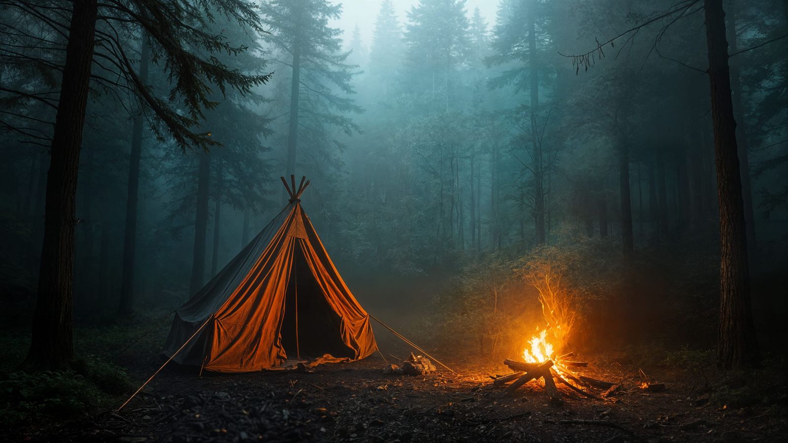 Epic Forest Campsite in Cinematic Film Style