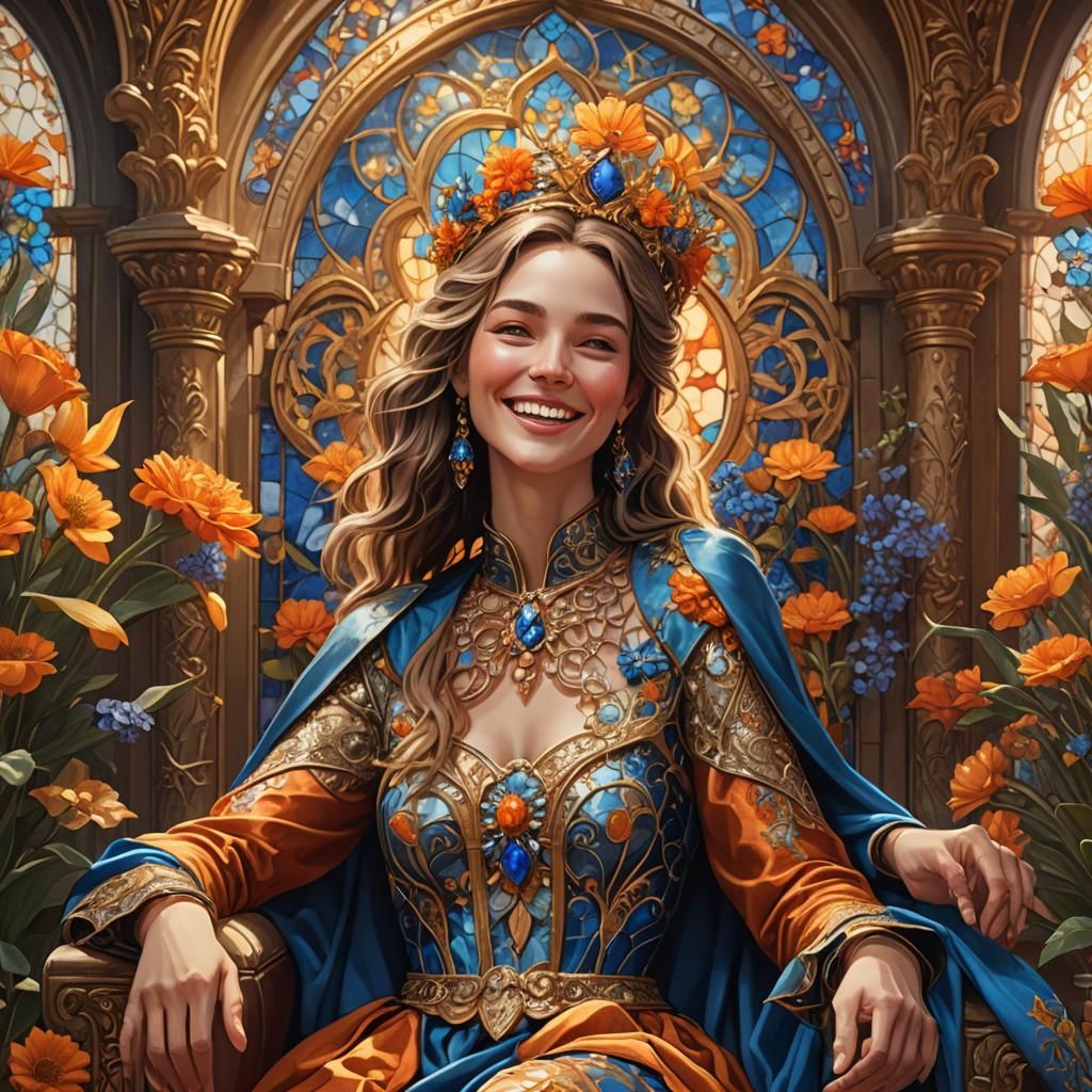 Ornate Golden Throne: Art Nouveau Fantasy Portrait