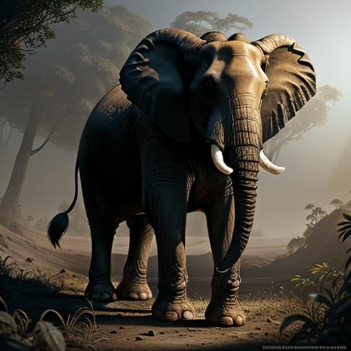 Elephant in Eerie Wasteland: Digital Fantasy Art