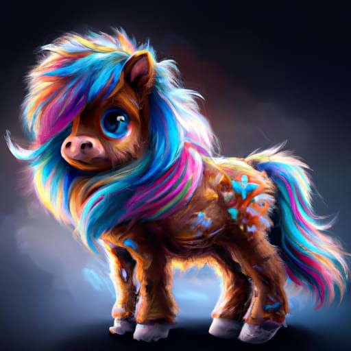 Chibi Shetland Pony Portrait in a Neon Art Style