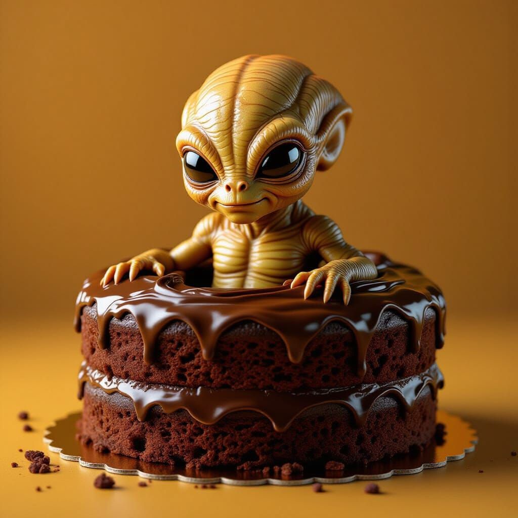 Baby Alien Emerges from Delicious Chocolate Cake