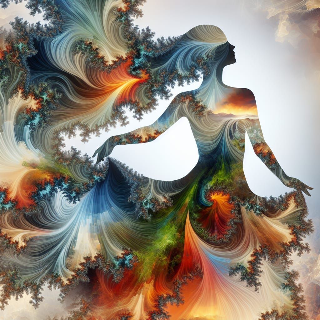 Surreal Dancing Woman Silhouette with Nature Landscape