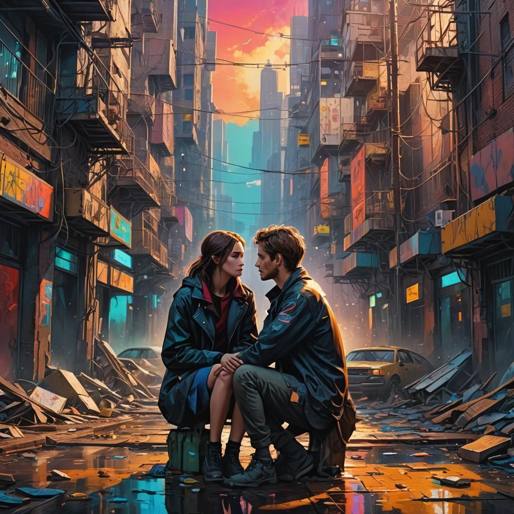 Dystopian Love Story: Hyperrealistic Digital Art