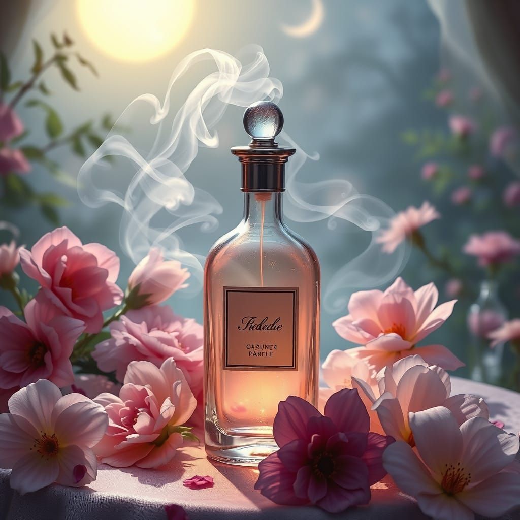 Surreal Moonlit Perfume Bottle in Whimsical Style