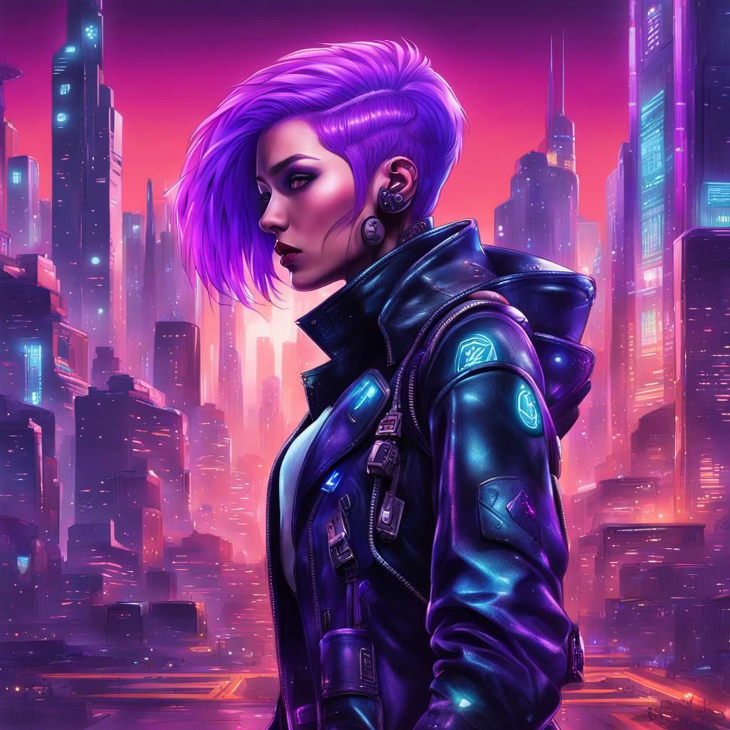 Cyberpunk Netrunner with Neon Purple Hair