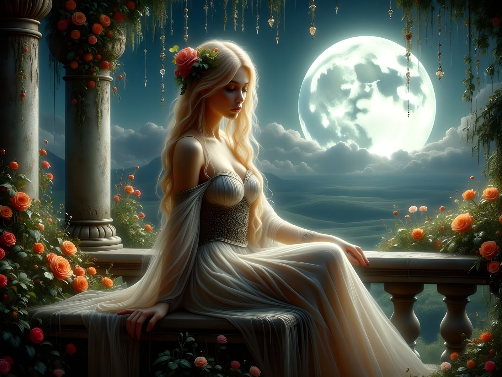 Norse Goddess on Balcony in Romantic Goth Style