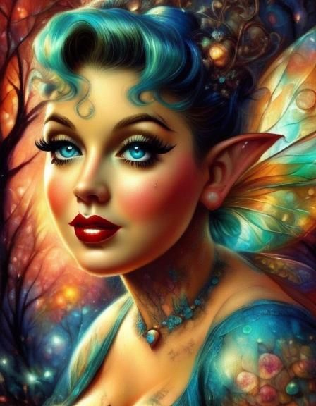 1950s Pin-Up Fairy Portrait in Enchanted Forest