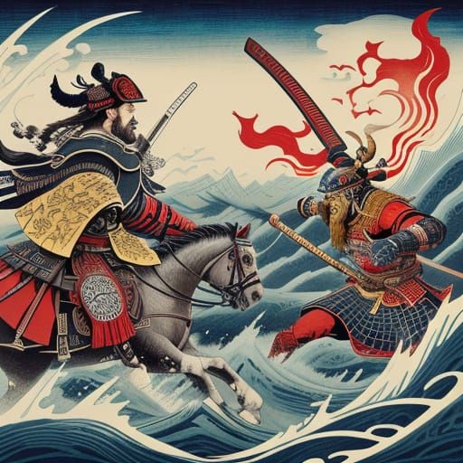 Samurai vs Vikings Ukiyo-e Print