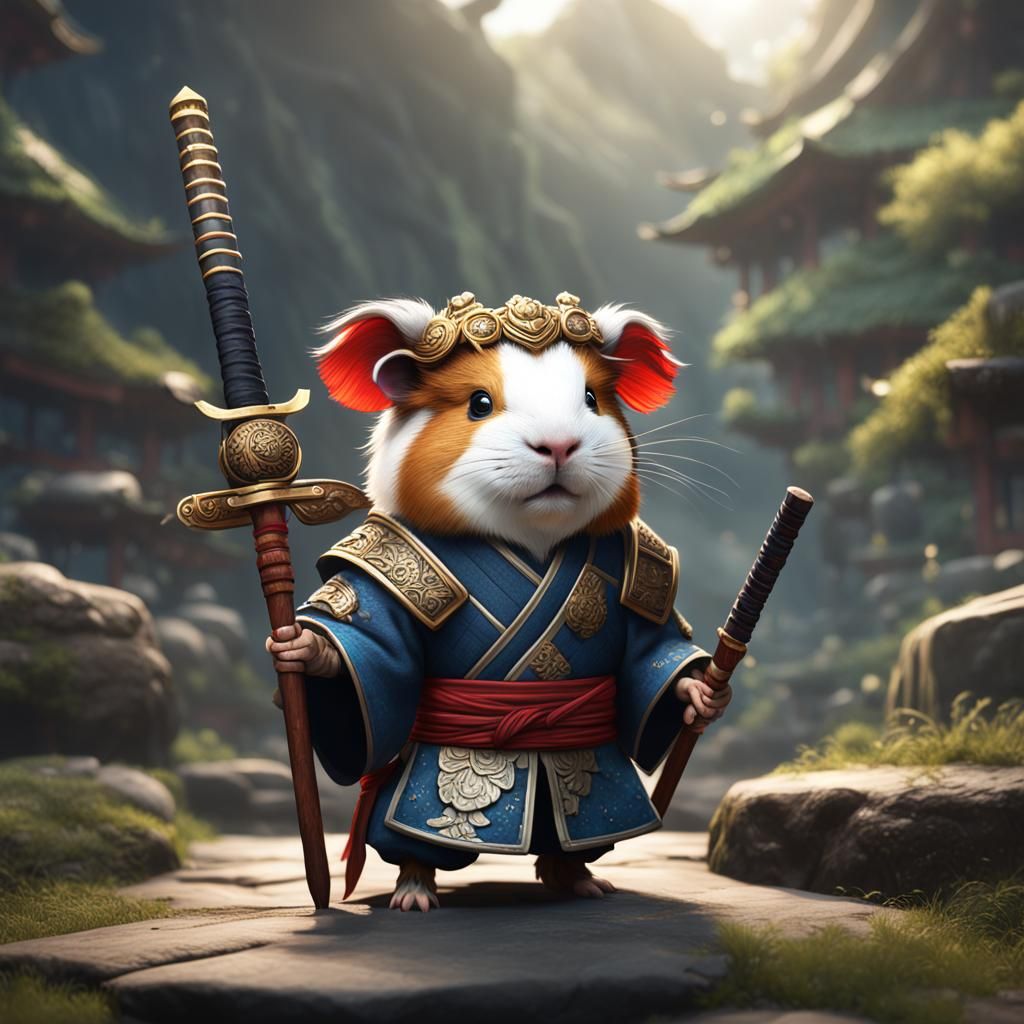 Samurai Guinea Pig: Detailed Matte Painting