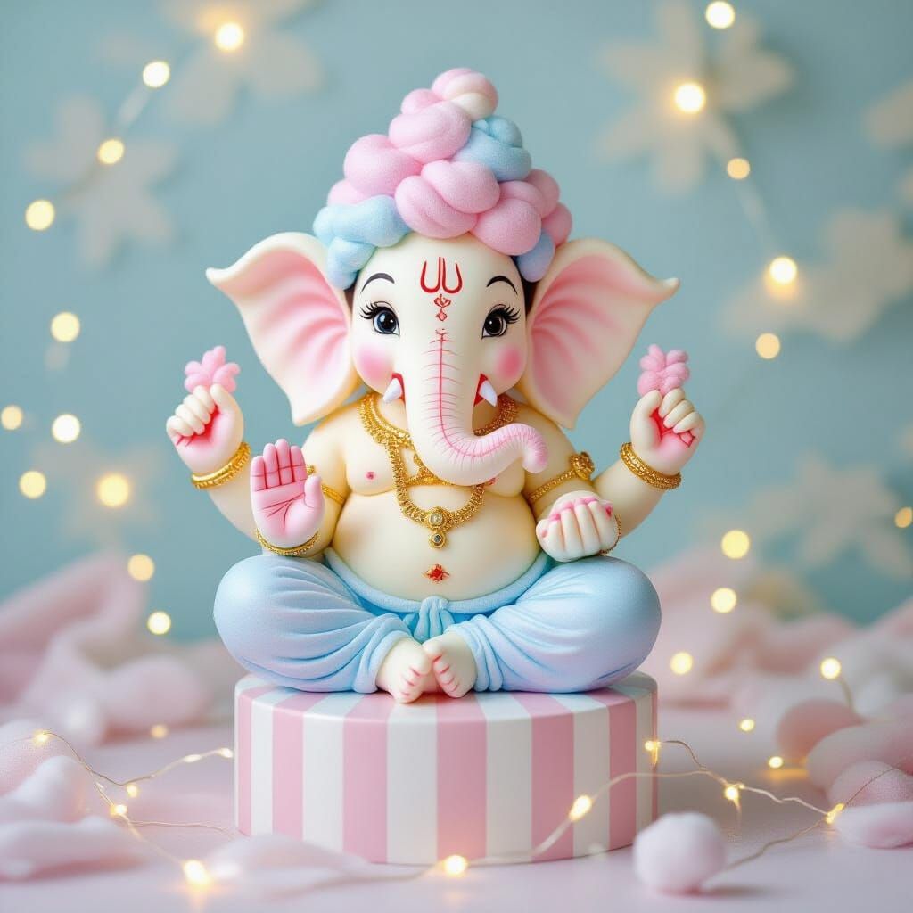 Ganesha Made of Cotton Candy in Playful Style