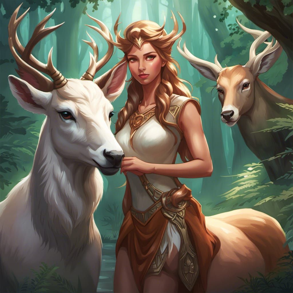 Deer Centaur in Forest, Fantasy Character Art