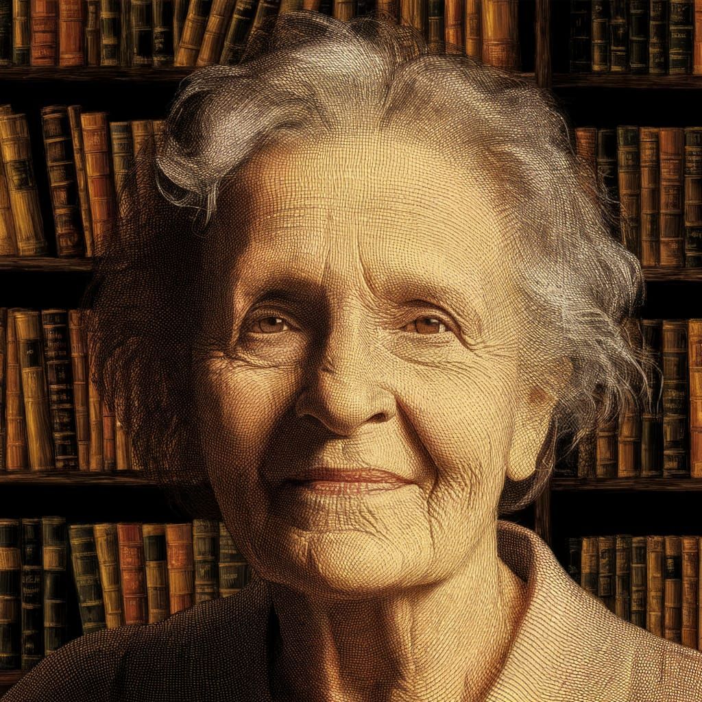 Serene Elderly Woman Portrait with Vintage Books