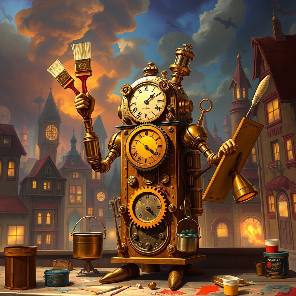 Steampunk Automaton Painter Creates Fantastical Cityscape