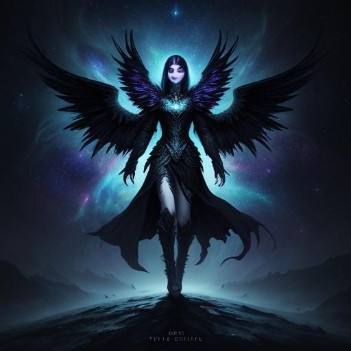 Dark Fantasy Winged Vampire in Starry Night