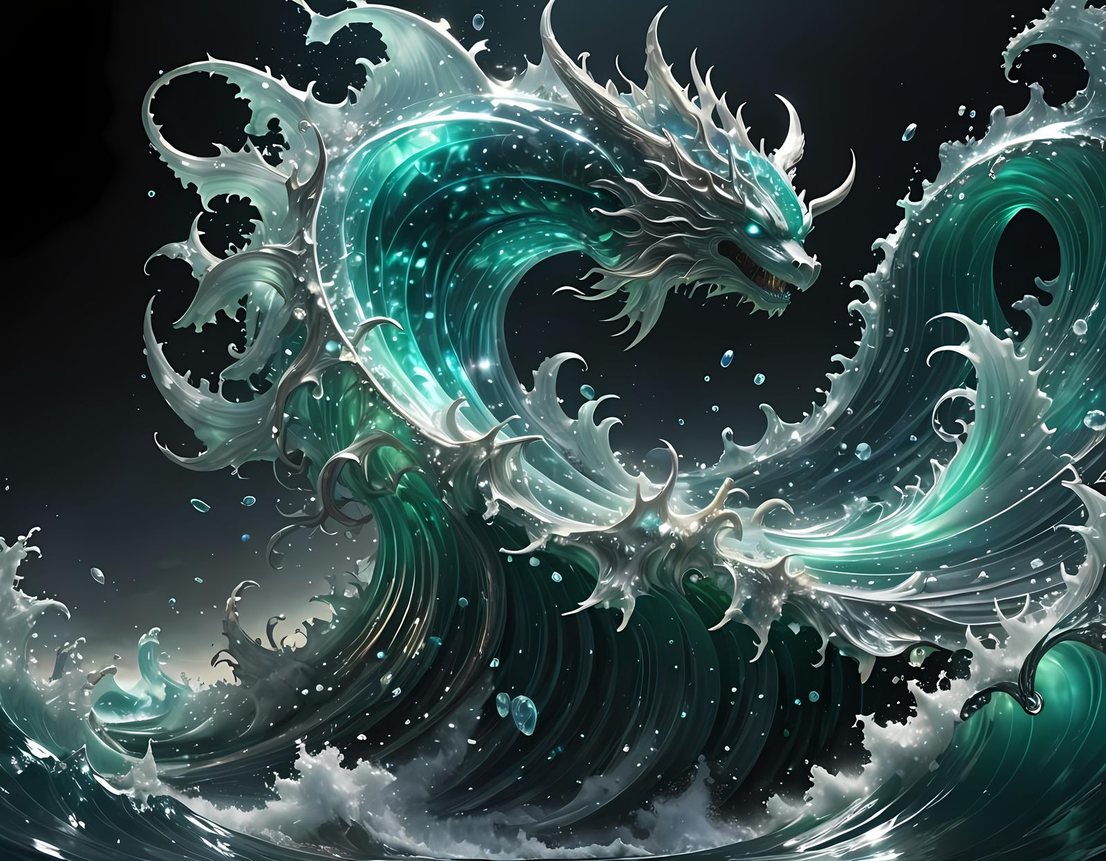 Crystal Leviathan Emerges from Bioluminescent Sea