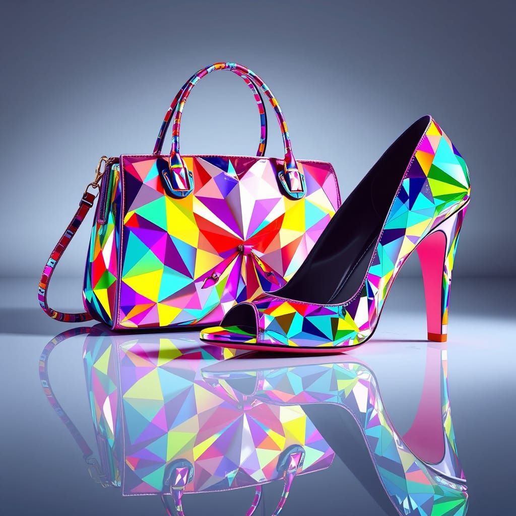 Prism Pattern Handbag and Shoes in Hyperrealistic Style