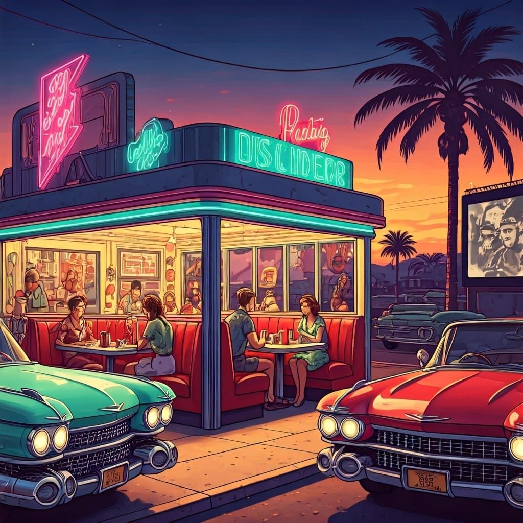 Retro Diner Summer Night in Vibrant Colors